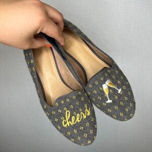 Talbots‎ Women's Gray Loafers Flats Embroidered Cheers Champagne Toast Shoes